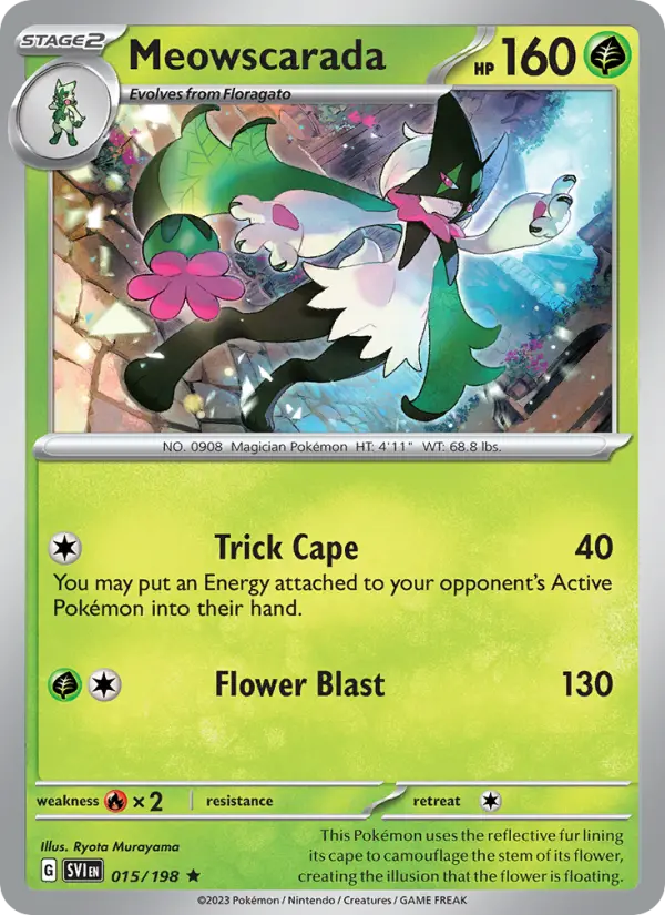 Meowscarada Rare Pokemon card #015 from Scarlet & Violet
