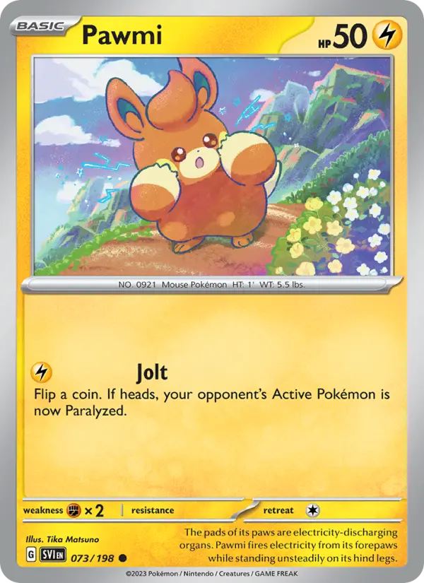 Pawmi Common Pokemon card #073 from Scarlet & Violet