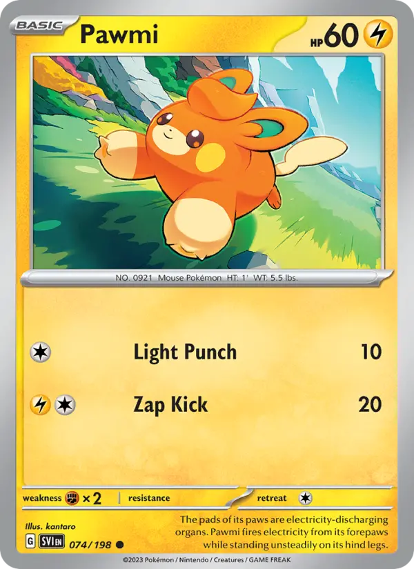 Pawmi Common Pokemon card #074 from Scarlet & Violet