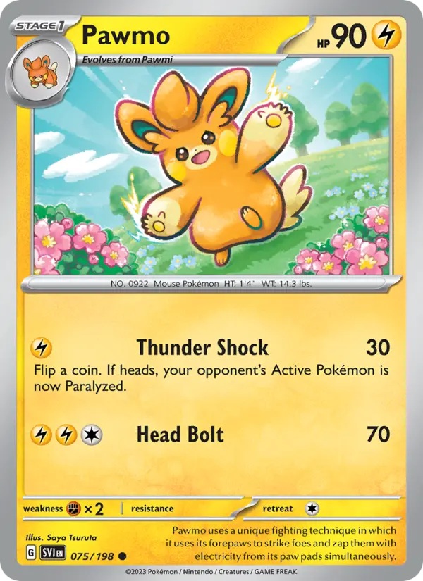 Pawmo Common Pokemon card #075 from Scarlet & Violet