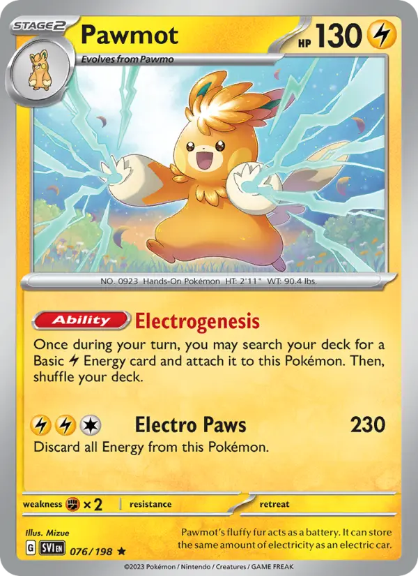 Pawmot Rare Pokemon card #076 from Scarlet & Violet