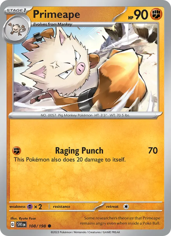 Primeape Common Pokemon card #108 from Scarlet & Violet