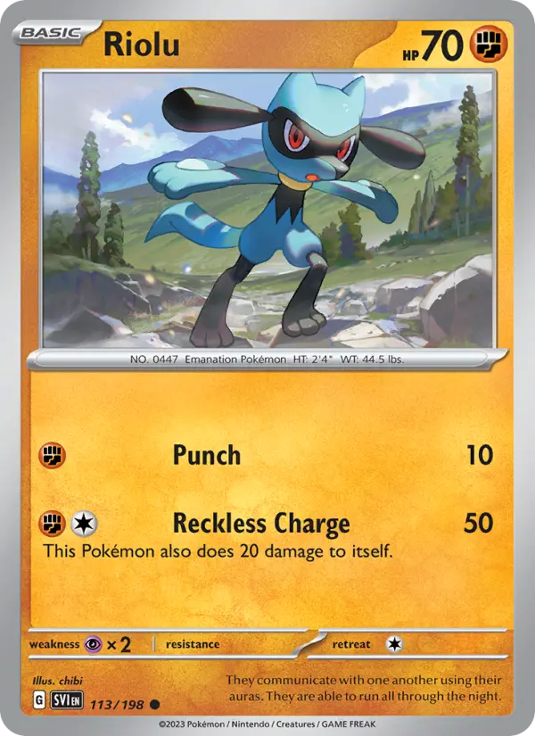 Riolu Common Pokemon card #113 from Scarlet & Violet