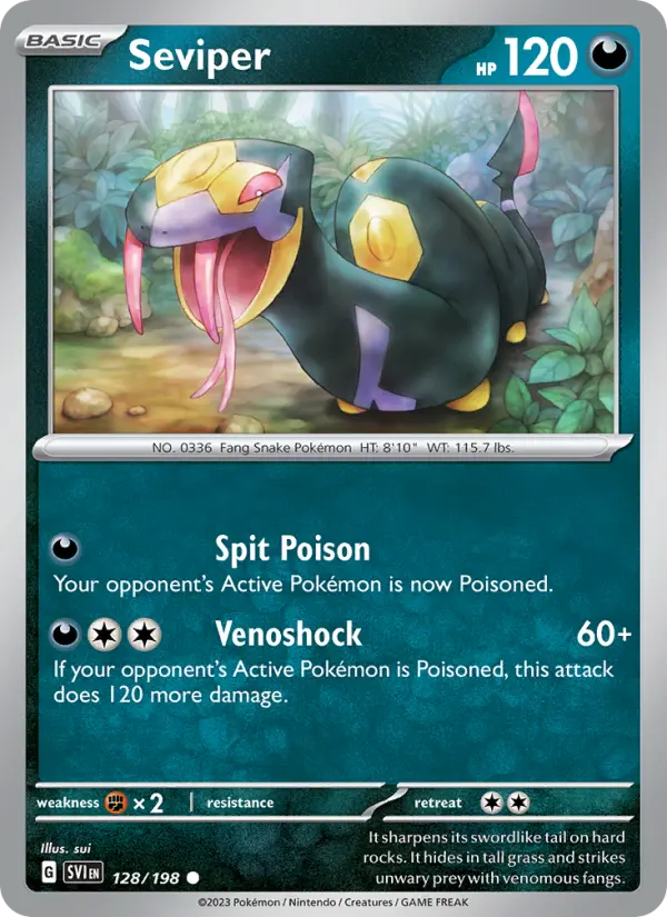 Seviper Common Pokemon card #128 from Scarlet & Violet