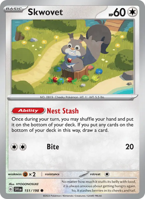 Skwovet Common Pokemon card #151 from Scarlet & Violet