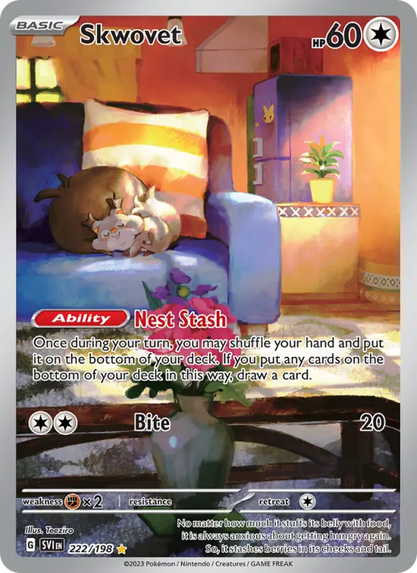 Skwovet Illustration rare Pokemon card #222 from Scarlet & Violet