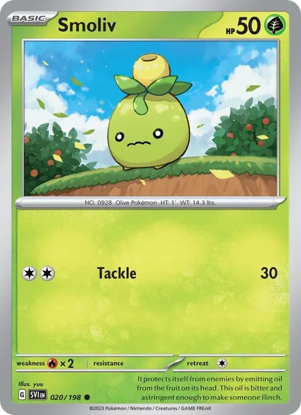 Smoliv Common Pokemon card #020 from Scarlet & Violet