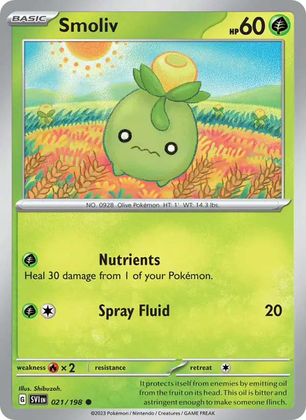 Smoliv Common Pokemon card #021 from Scarlet & Violet