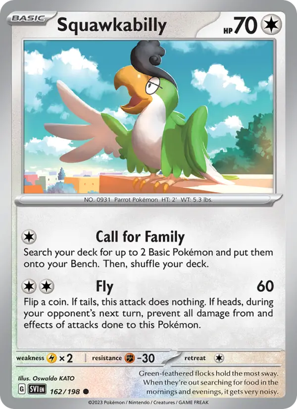 Squawkabilly Common Pokemon card #162 from Scarlet & Violet
