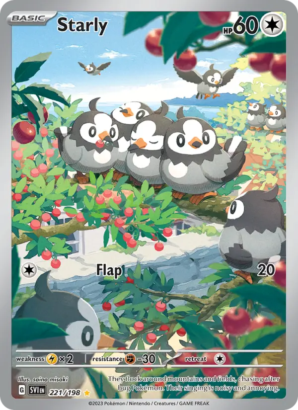 Starly Illustration rare Pokemon card #221 from Scarlet & Violet