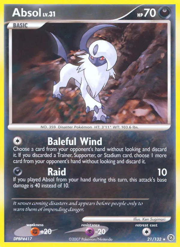 Absol Rare Pokemon card #21 from Secret Wonders