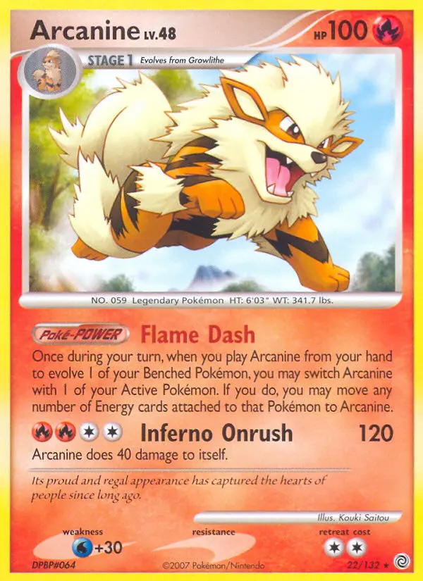 Arcanine Rare Pokemon card #22 from Secret Wonders