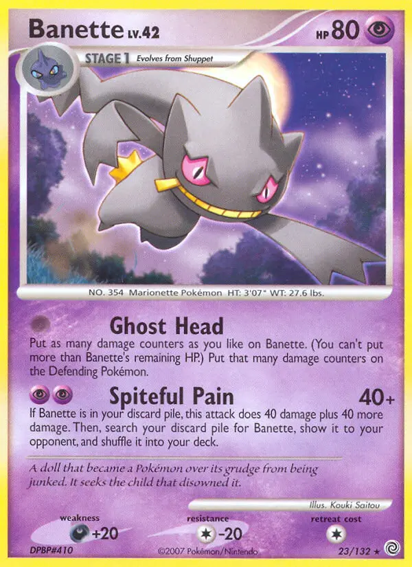 Banette Rare Pokemon card #23 from Secret Wonders