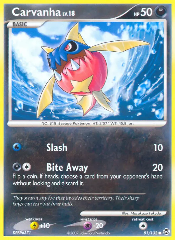 Carvanha Common Pokemon card #81 from Secret Wonders