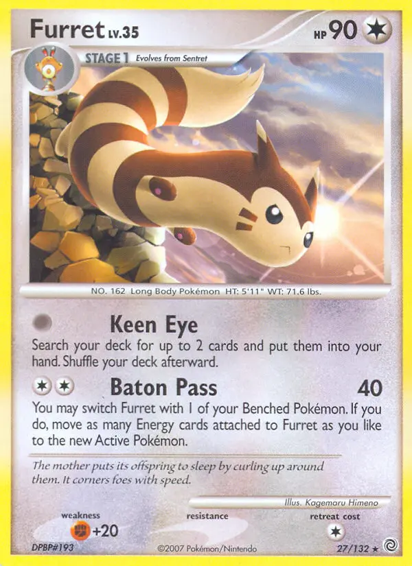 Furret Rare Pokemon card #27 from Secret Wonders
