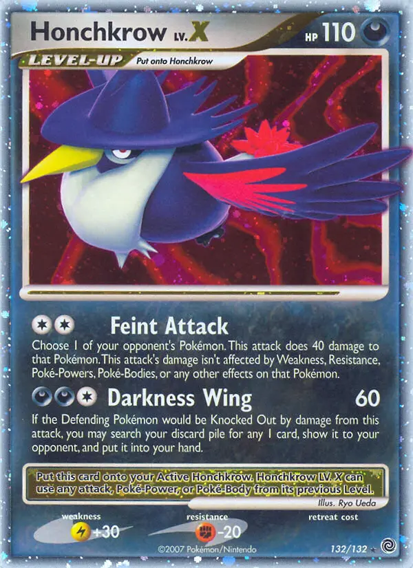 Honchkrow Rare Holo LV.X Pokemon card #132 from Secret Wonders