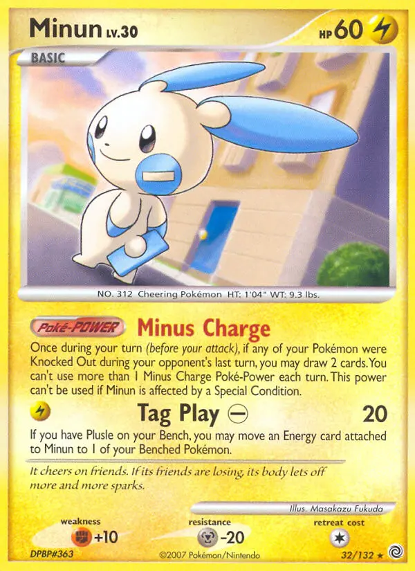 Minun Rare Pokemon card #32 from Secret Wonders
