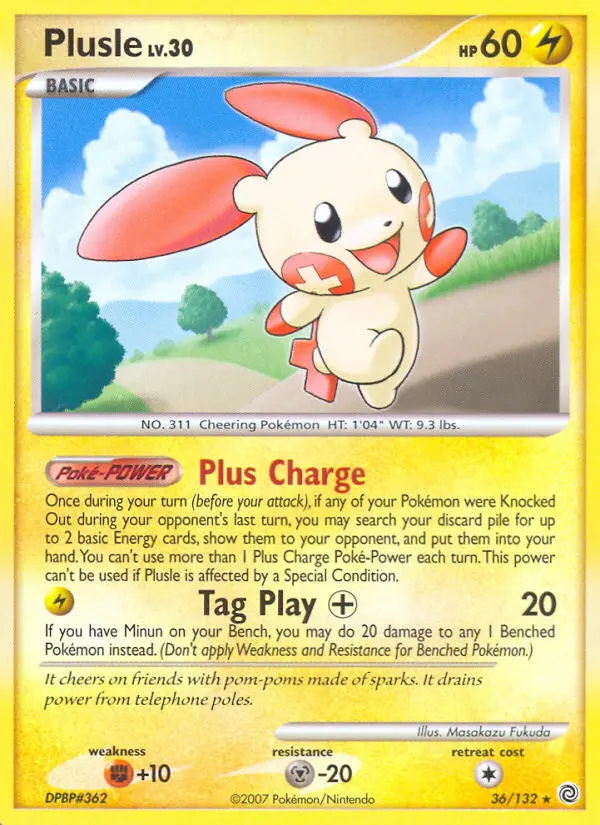Plusle Rare Pokemon card #36 from Secret Wonders