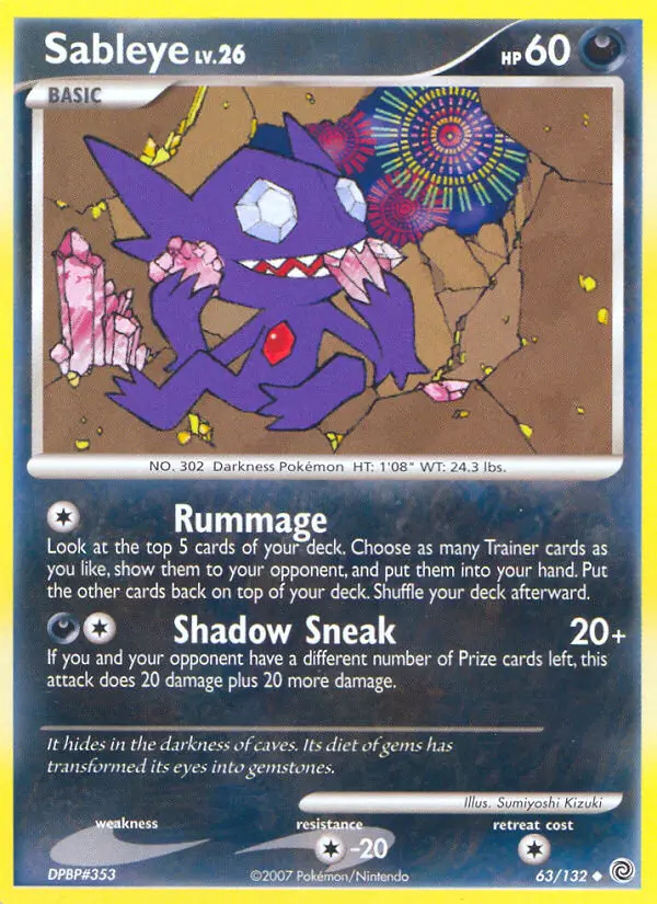 Sableye Uncommon Pokemon card #63 from Secret Wonders