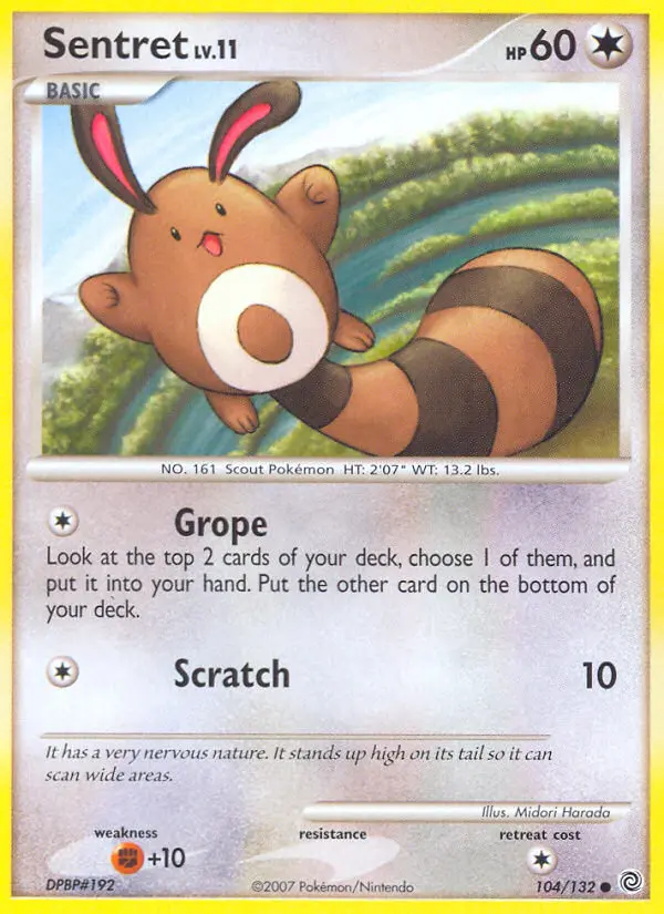 Sentret Common Pokemon card #104 from Secret Wonders