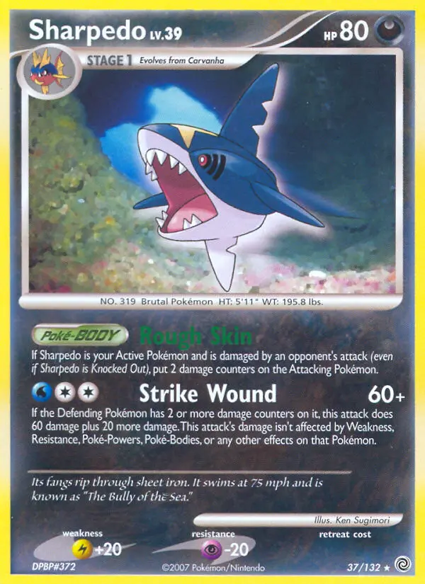 Sharpedo Rare Pokemon card #37 from Secret Wonders