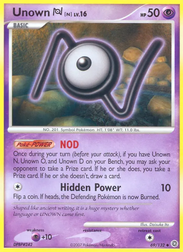 Unown N Uncommon Pokemon card #69 from Secret Wonders