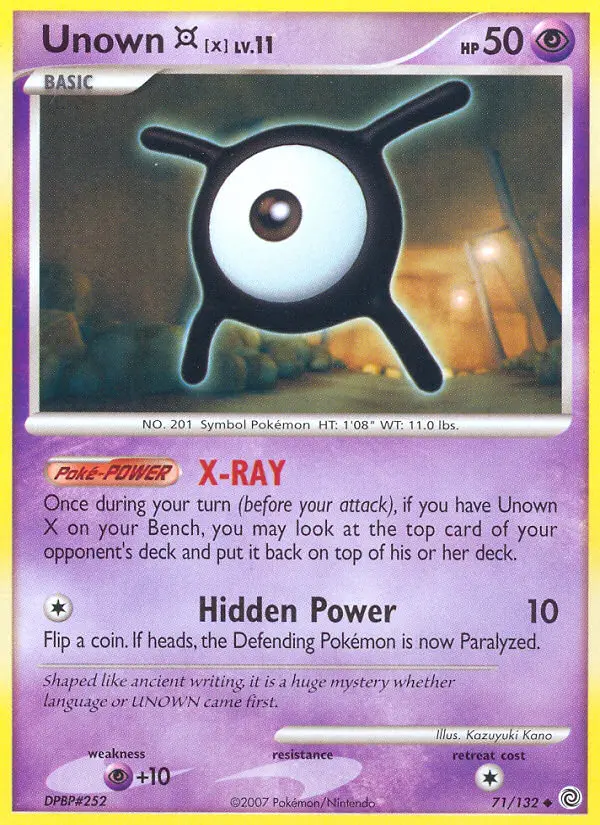 Unown X Uncommon Pokemon card #71 from Secret Wonders