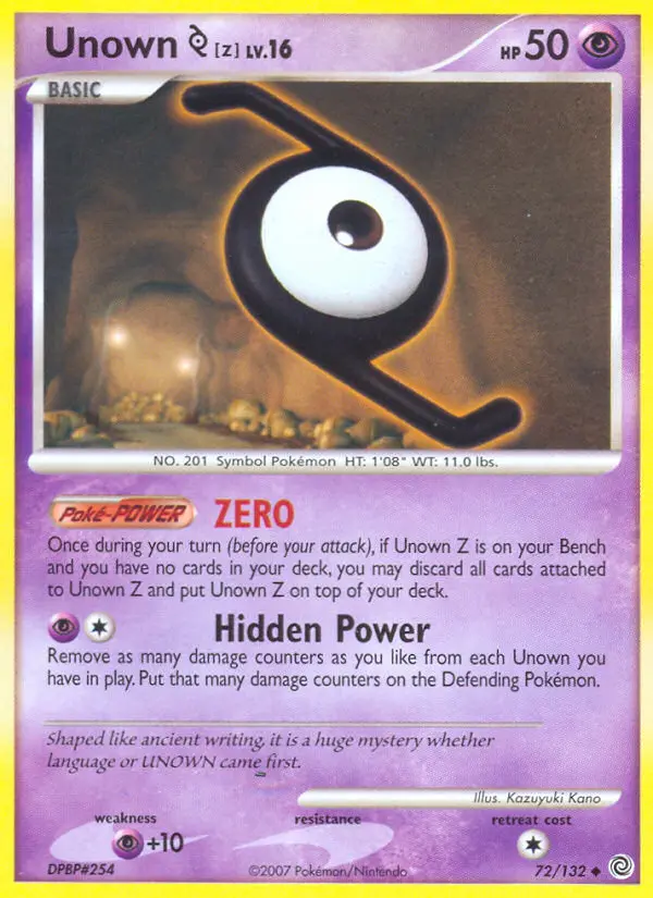 Unown Z Uncommon Pokemon card #72 from Secret Wonders