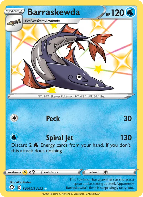 Barraskewda Shiny rare Pokemon card #SV032 from Shining Fates