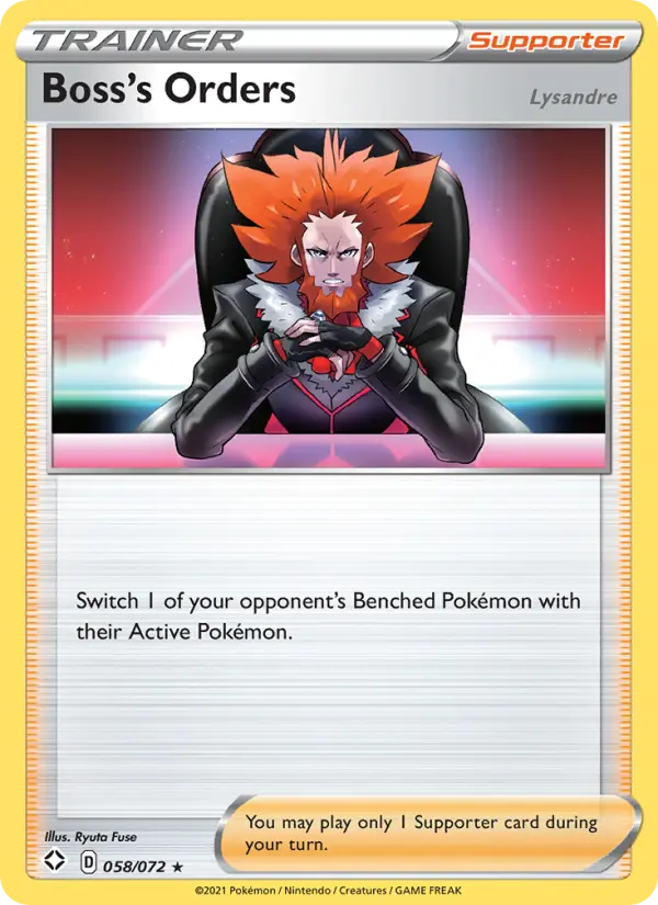 Boss's Orders (Lysandre) Rare Pokemon card #58 from Shining Fates