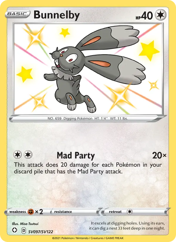 Bunnelby Shiny rare Pokemon card #SV097 from Shining Fates