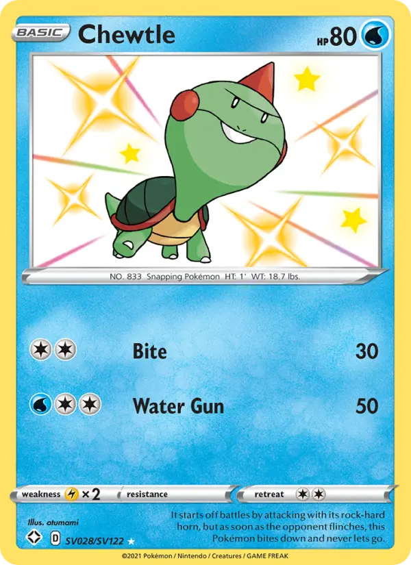 Chewtle Shiny rare Pokemon card #SV028 from Shining Fates