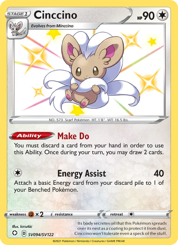 Cinccino Shiny rare Pokemon card #SV094 from Shining Fates