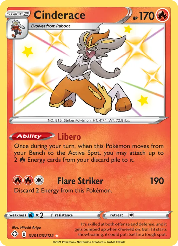Cinderace Shiny rare Pokemon card #SV017 from Shining Fates