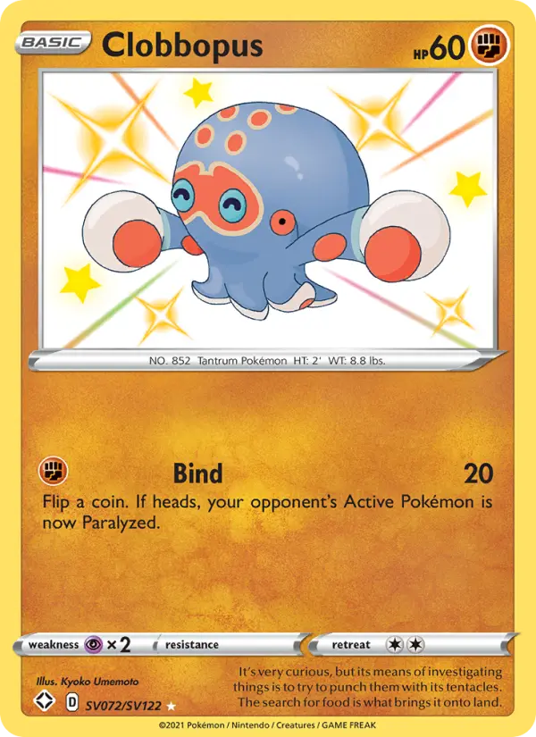 Clobbopus Shiny rare Pokemon card #SV072 from Shining Fates