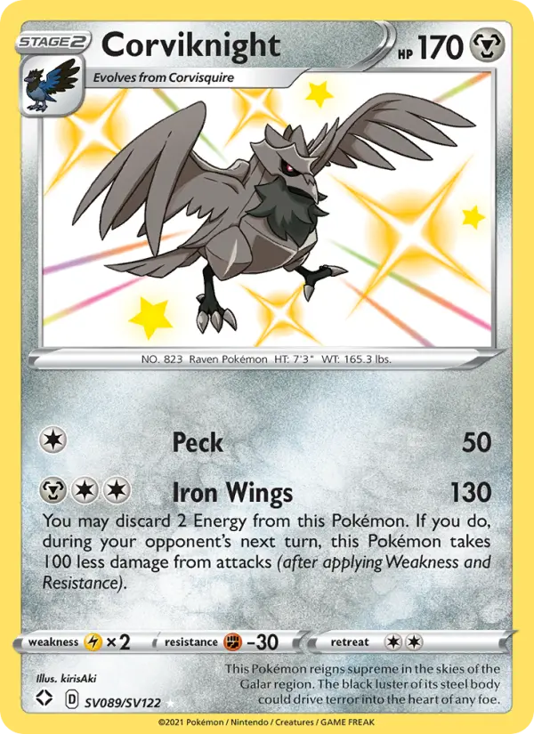 Corviknight Shiny rare Pokemon card #SV089 from Shining Fates