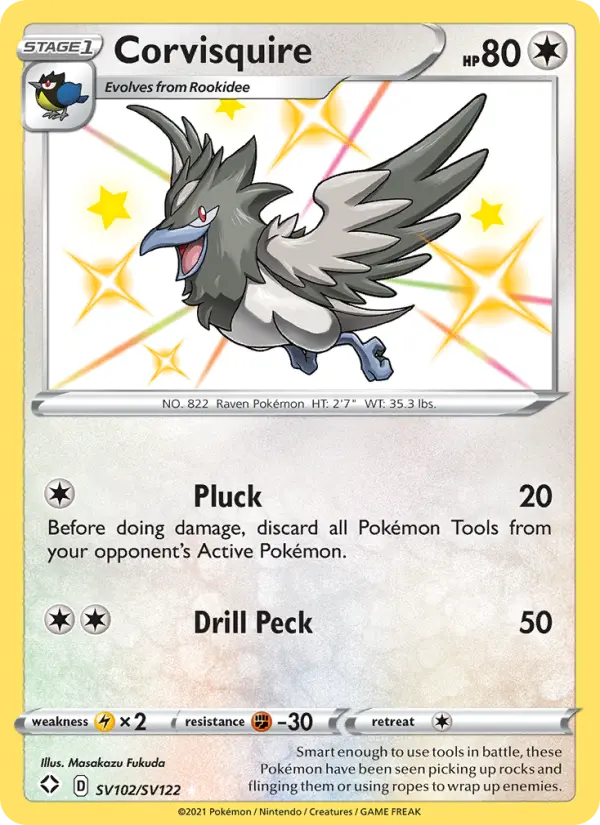 Corvisquire Shiny rare Pokemon card #SV102 from Shining Fates