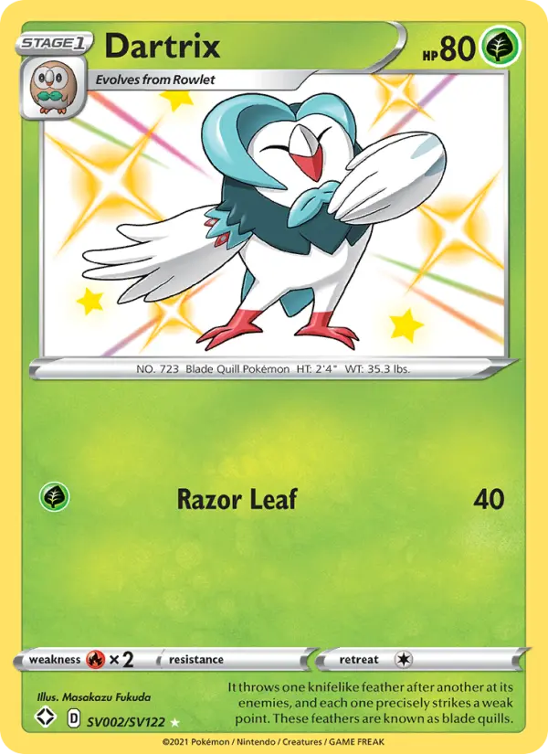 Dartrix Shiny rare Pokemon card #SV002 from Shining Fates