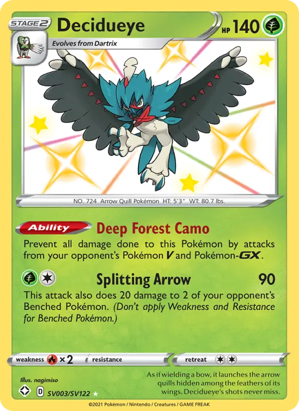 Decidueye Shiny rare Pokemon card #SV003 from Shining Fates