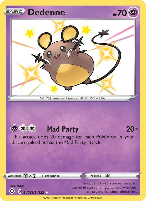 Dedenne Shiny rare Pokemon card #SV051 from Shining Fates