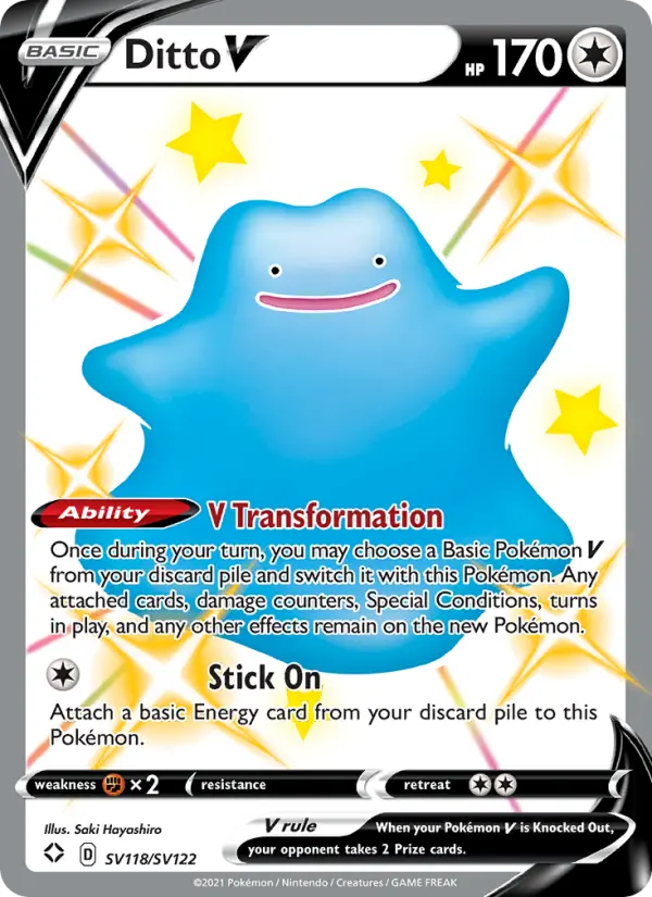 Ditto V Shiny rare V Pokemon card #SV118 from Shining Fates