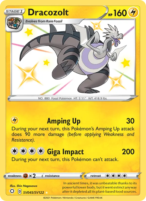 Dracozolt Shiny rare Pokemon card #SV045 from Shining Fates