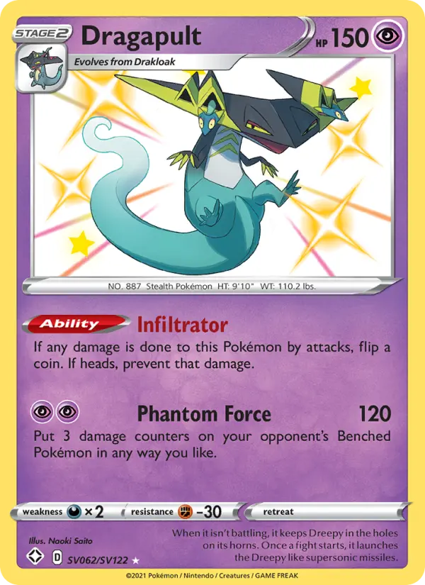 Dragapult Shiny rare Pokemon card #SV062 from Shining Fates