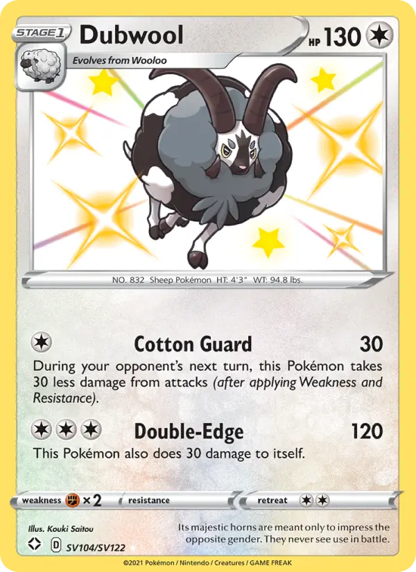 Dubwool Shiny rare Pokemon card #SV104 from Shining Fates