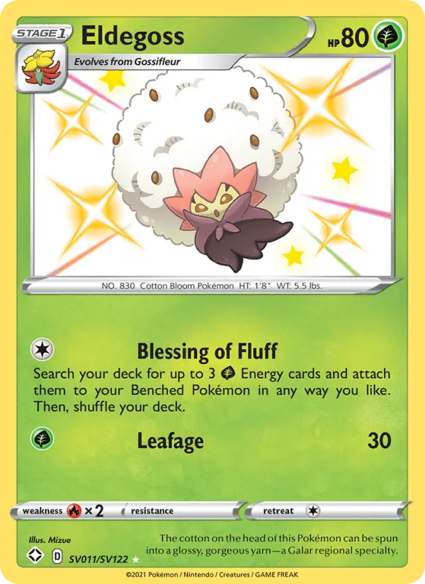 Eldegoss Shiny rare Pokemon card #SV011 from Shining Fates