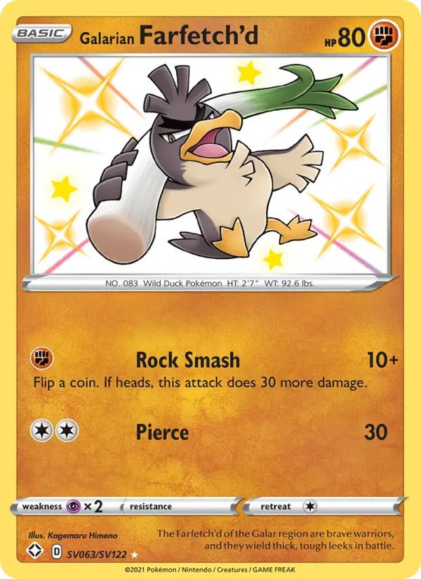 Galarian Farfetch'd Shiny rare Pokemon card #SV063 from Shining Fates