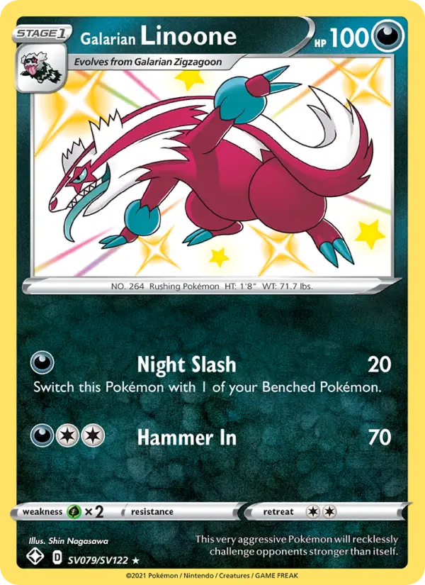 Galarian Linoone Shiny rare Pokemon card #SV079 from Shining Fates