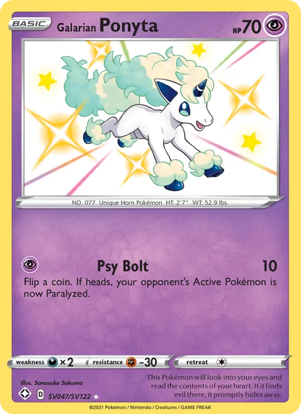 Galarian Ponyta Shiny rare Pokemon card #SV047 from Shining Fates