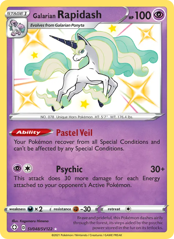 Galarian Rapidash Shiny rare Pokemon card #SV048 from Shining Fates