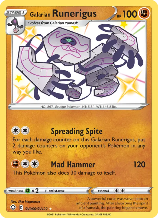Galarian Runerigus Shiny rare Pokemon card #SV066 from Shining Fates